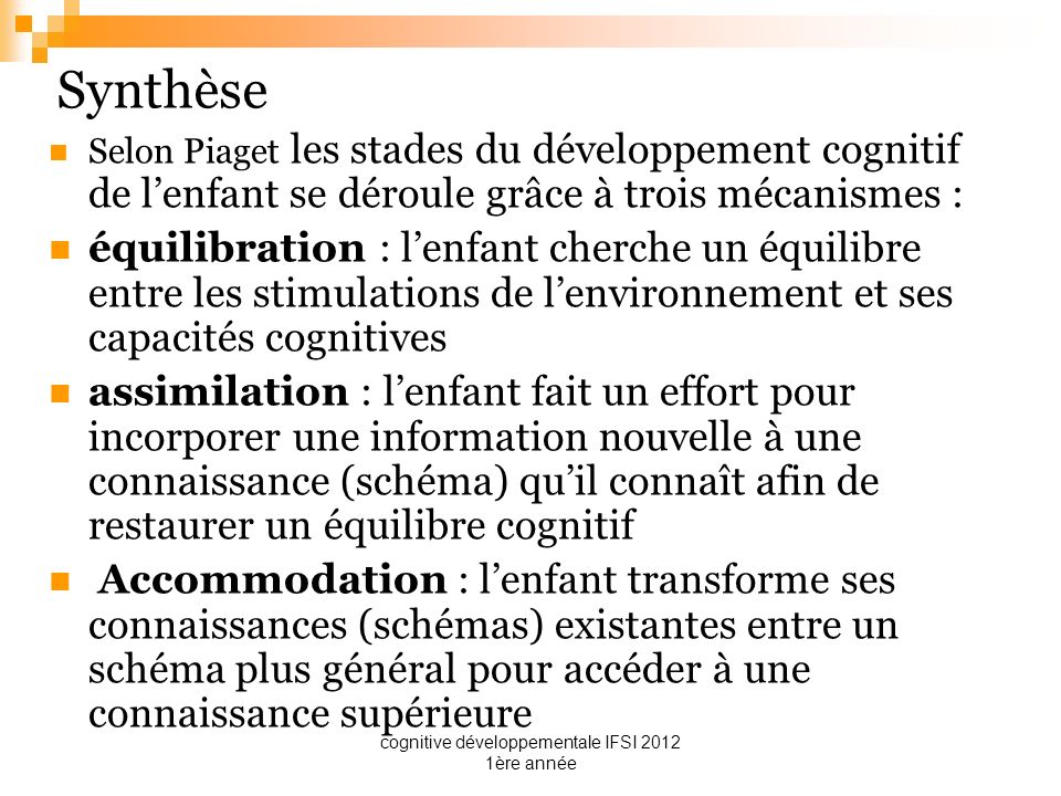 Le d veloppement cognitif de l enfant selon Piaget ppt t l charger